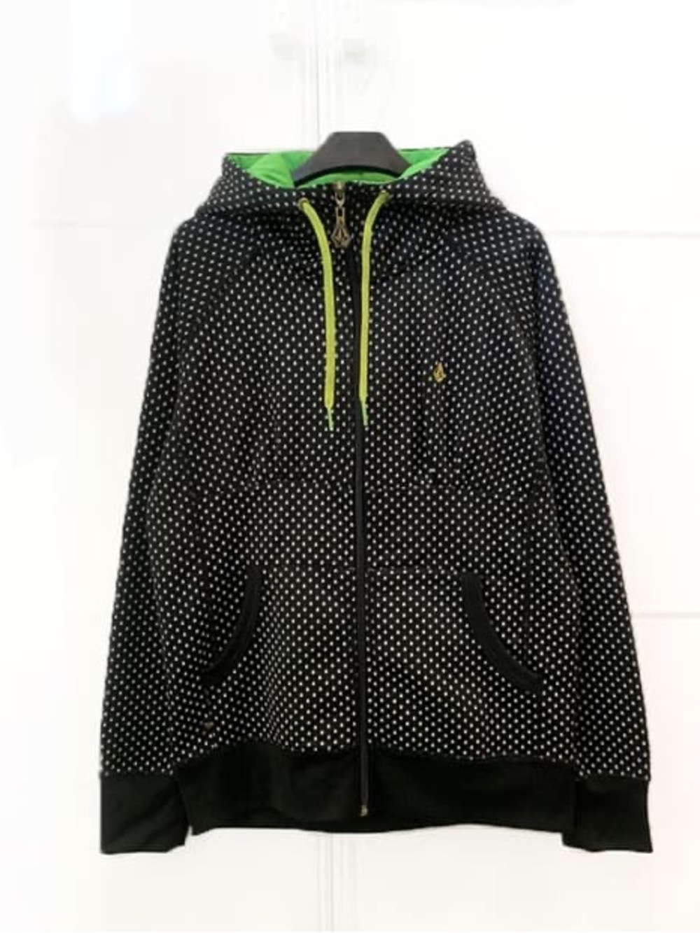 Volcom black and white raindrop/polka dot full-zip fleece hoodie